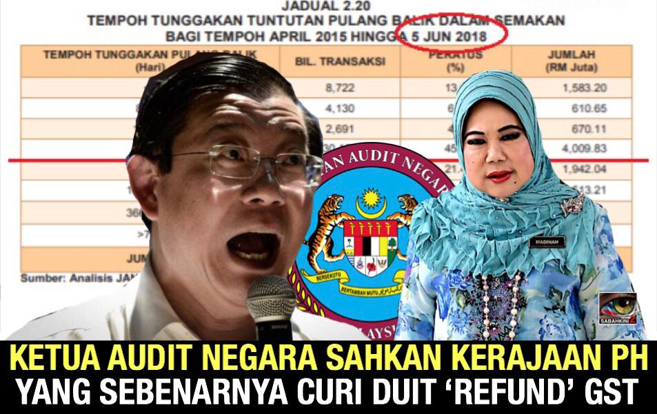 Ketua Audit Negara pula sahkan Kerajaan PH yang sebenarnya curi duit ârefundâ GST